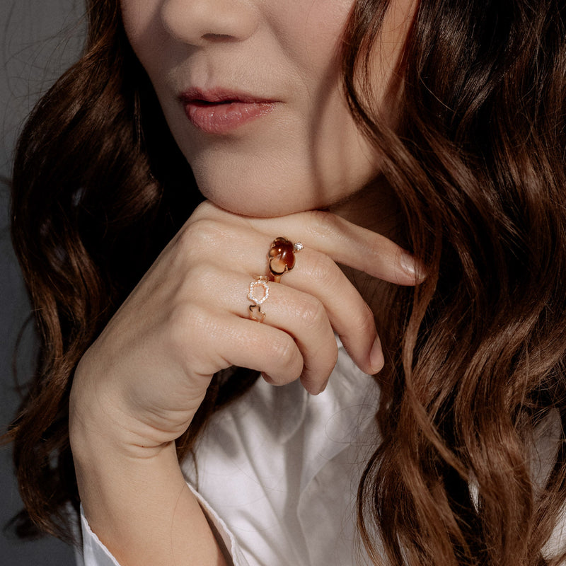 Cloud 18K Gold Ring w. Smokey Quartz & Diamond