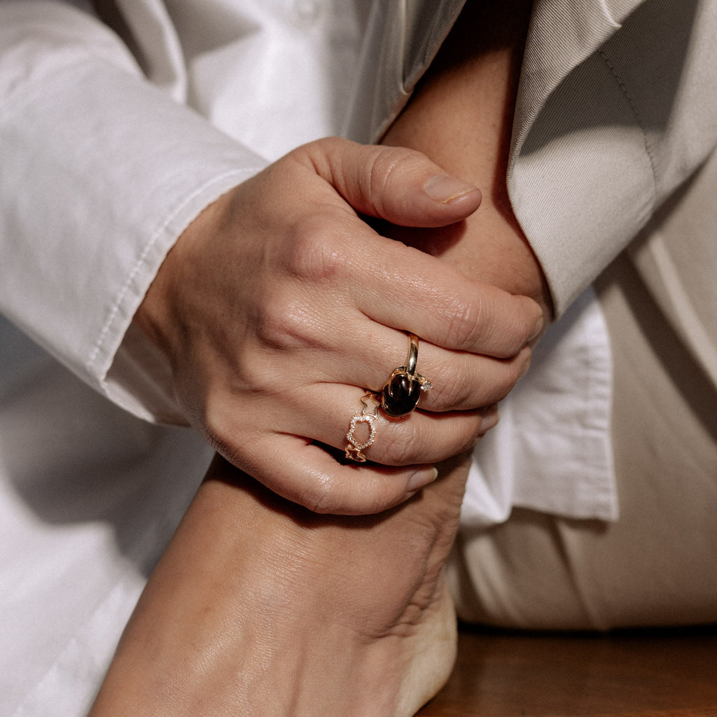 Cloud 18K Rosaguld Ring m. Smokey Kvarts & Diamant