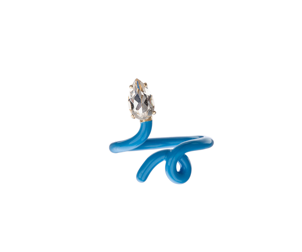 Baby Vine Tenrdil 9K Gold Blue Ring w. Crystal