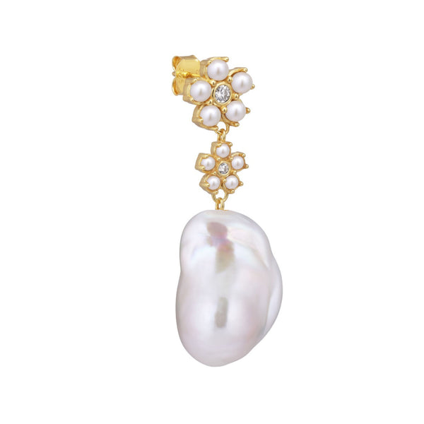 Viola Gold Plated Stud w. Cubic Zirconia & Pearls
