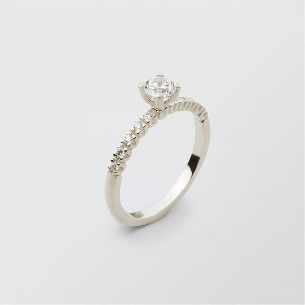 Soft Solitaire 18K Whitegold Ring w. 0.40 ct and 0.015ct Diamonds