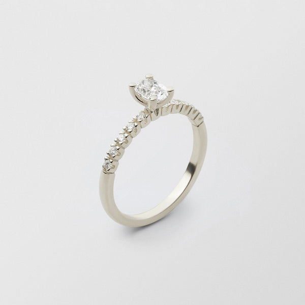 Soft Oval Solitaire 18K Whitegold Ring w.0.50 ct and 0.015ct Diamonds