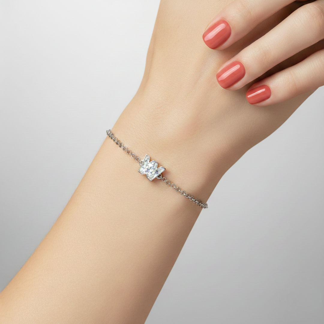 Alphabet Initial W 18K Gold, Rosegold or Whitegold Bracelet w. Solitaire Lab-Grown Diamond