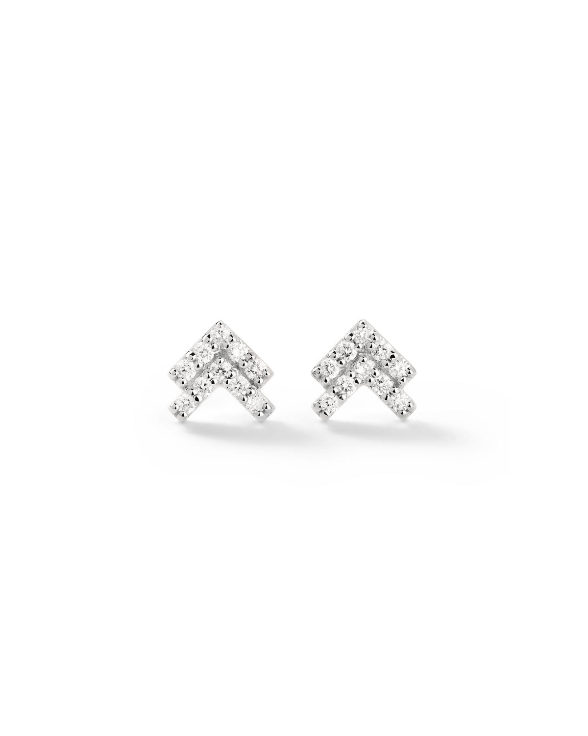 Double Arrow Pavé 14K Hvidgulds Ørestikker m. Diamanter