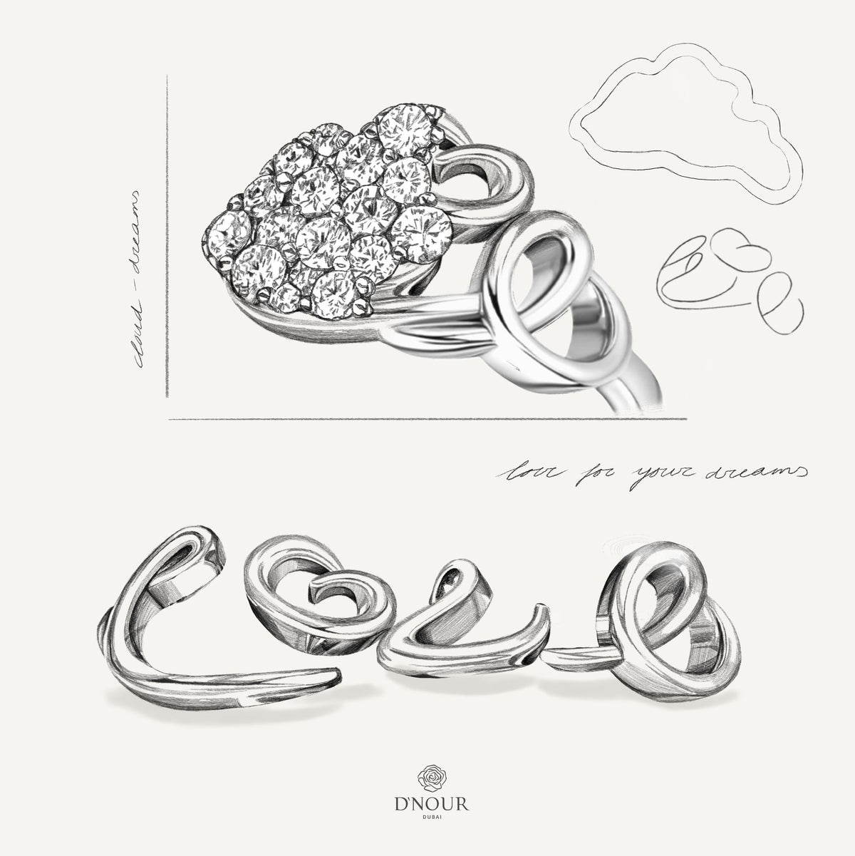 Allusia Love Three 18K Whiegold Necklace w. Diamonds