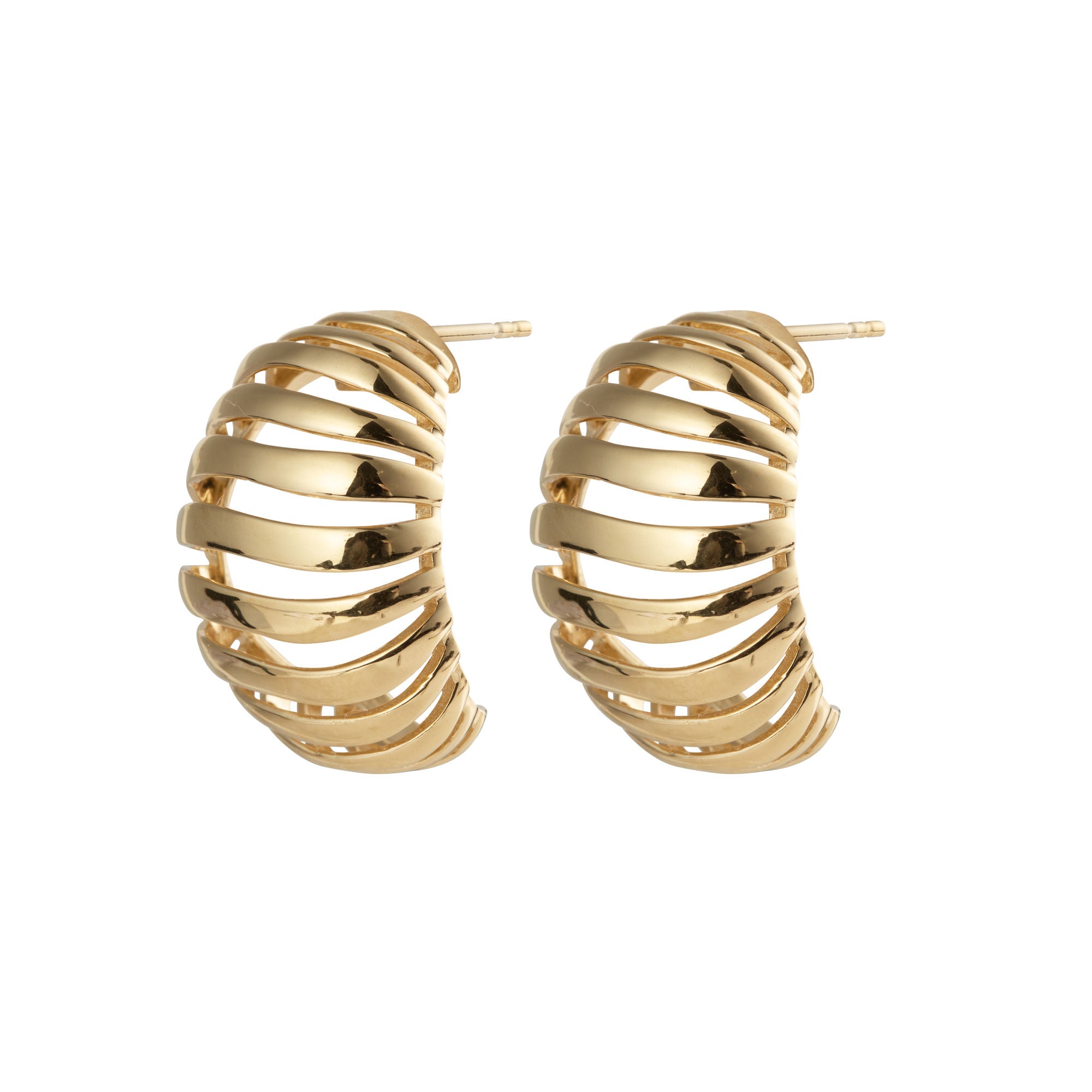 Ribbed Large Gold Vermeil Earrings