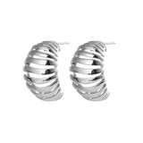 Ribbed Large Silver Earrings