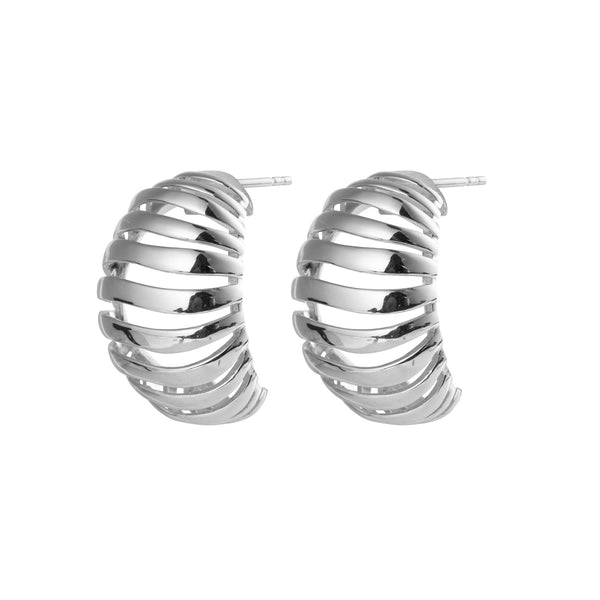 Ribbed Large Silver Earrings