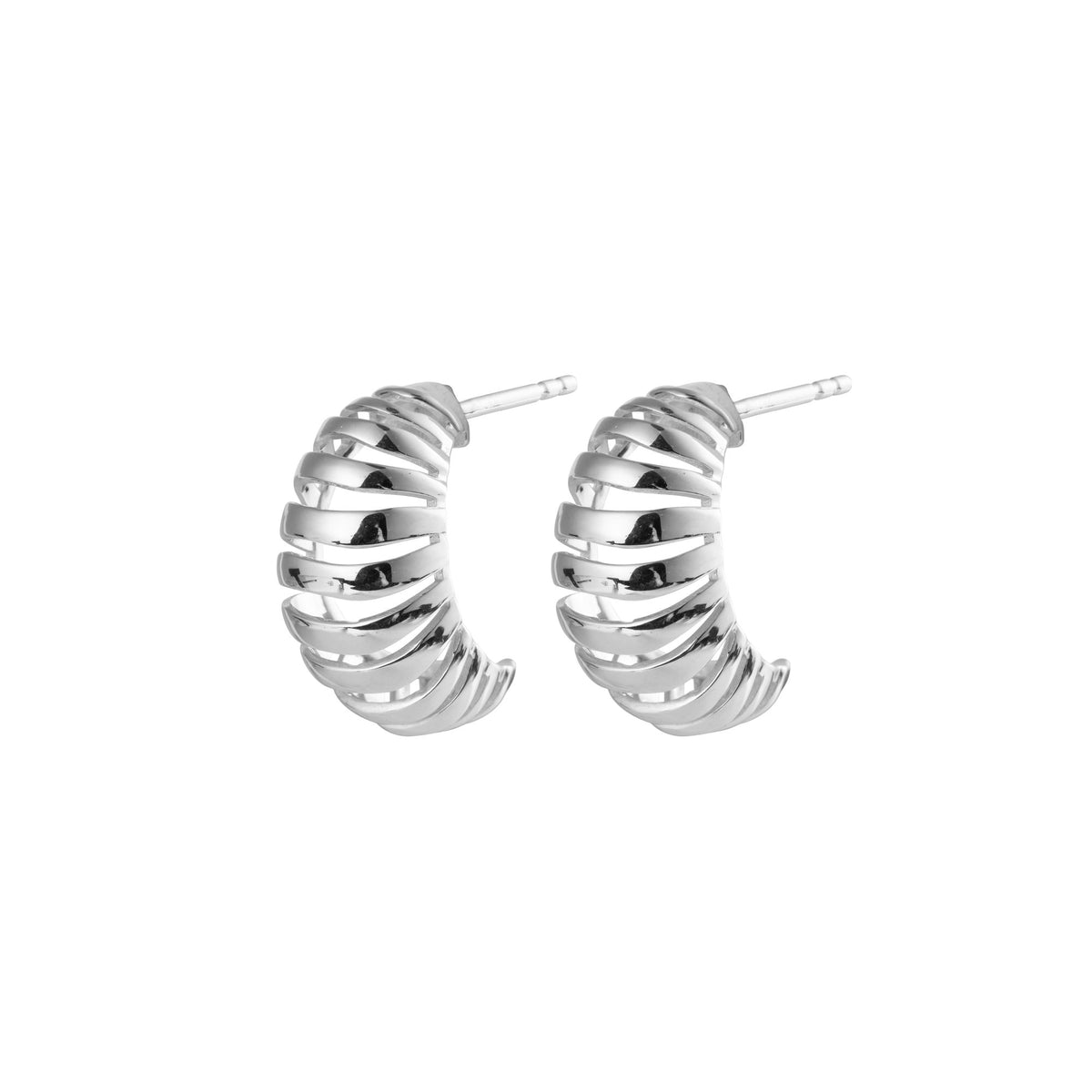 Ribbed Medium Silver Earrings