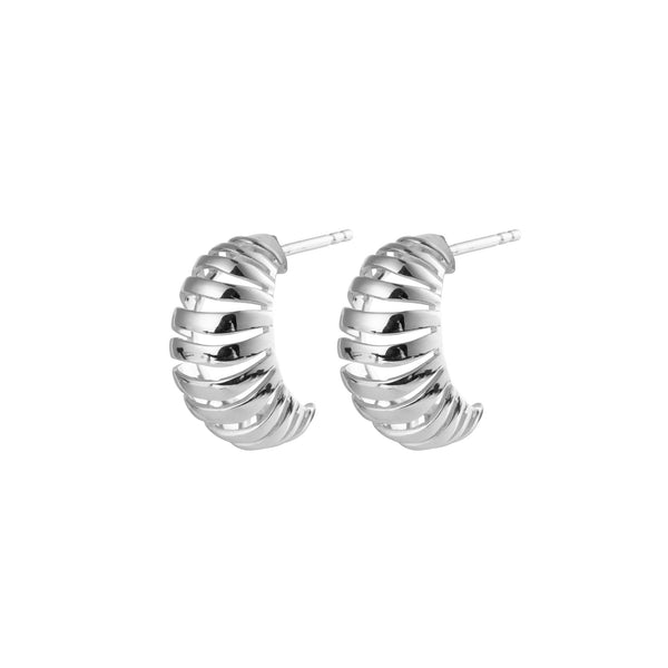 Ribbed Medium Silver Earrings