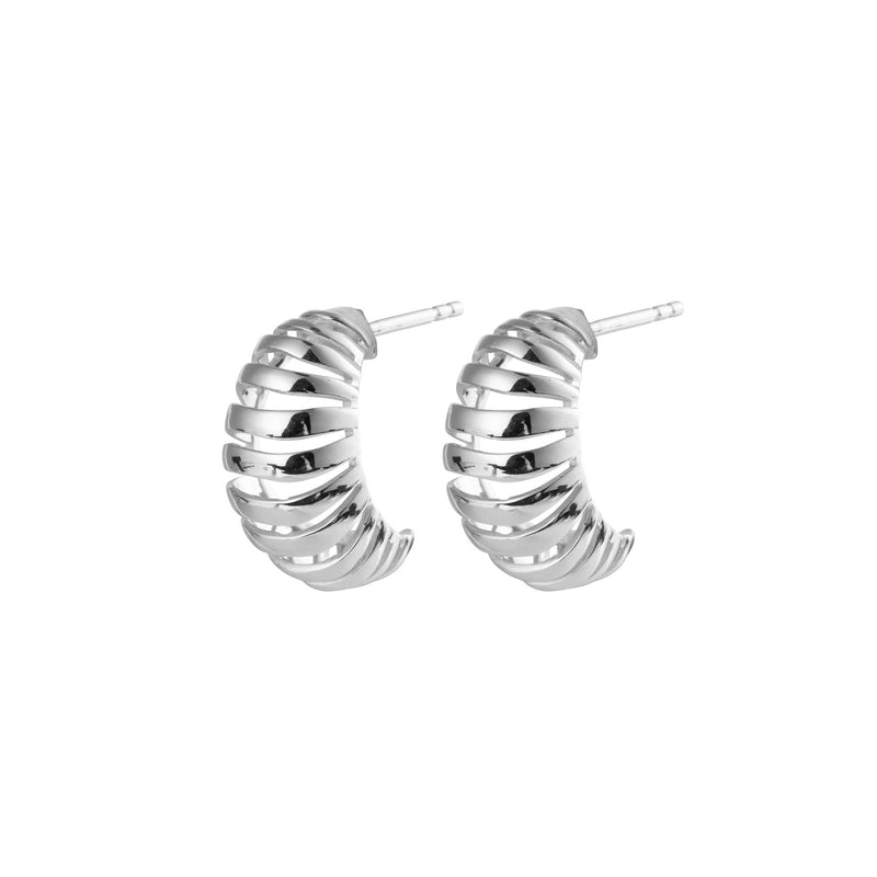 Ribbed Medium Silver Earrings