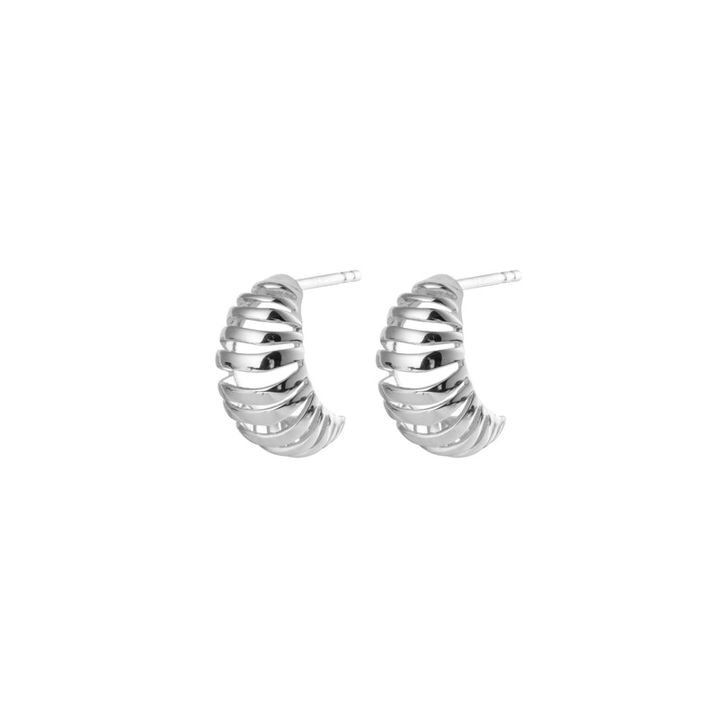 Ribbed Small Silver Earrings