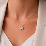 Alphabet 18K Gold, Rosegold or Whitegold Inital W Pendant w. Solitaire Lab-Grown Diamond