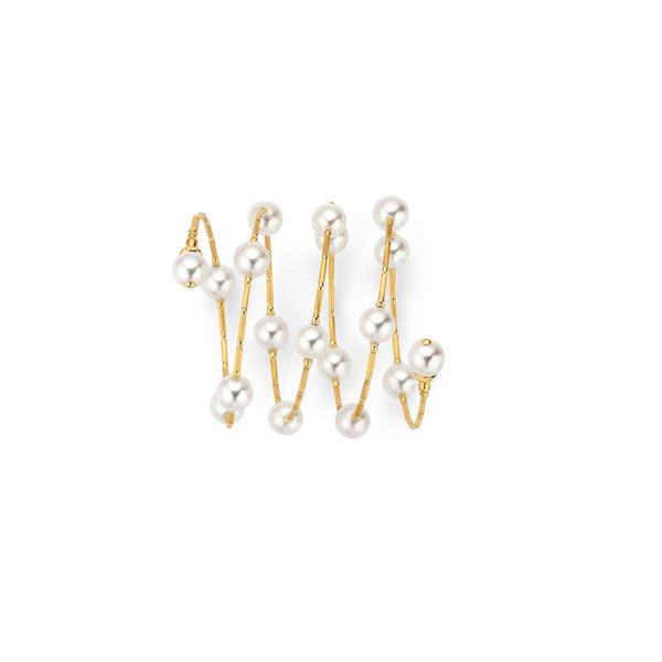 Luxurious Wrap 18K Gold Bracelet w. Akoya Pearls