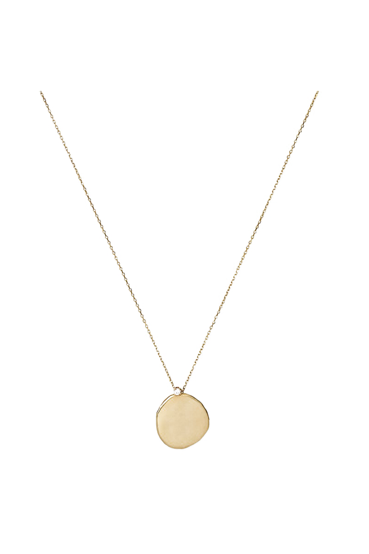 XL Disc 14K Gold Necklace w. Diamond