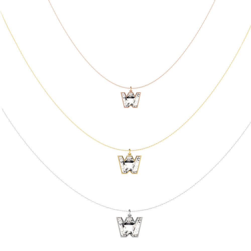 Alfabet 18K Guld, Rosaguld eller Hvidguld Initial W Vedhæng m. Solitaire Lab-Grown Diamant