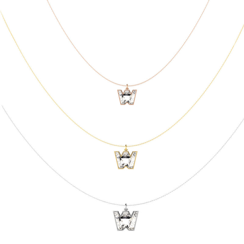 Alphabet 18K Gold, Rosegold or Whitegold Inital W Pendant w. Solitaire Lab-Grown Diamond