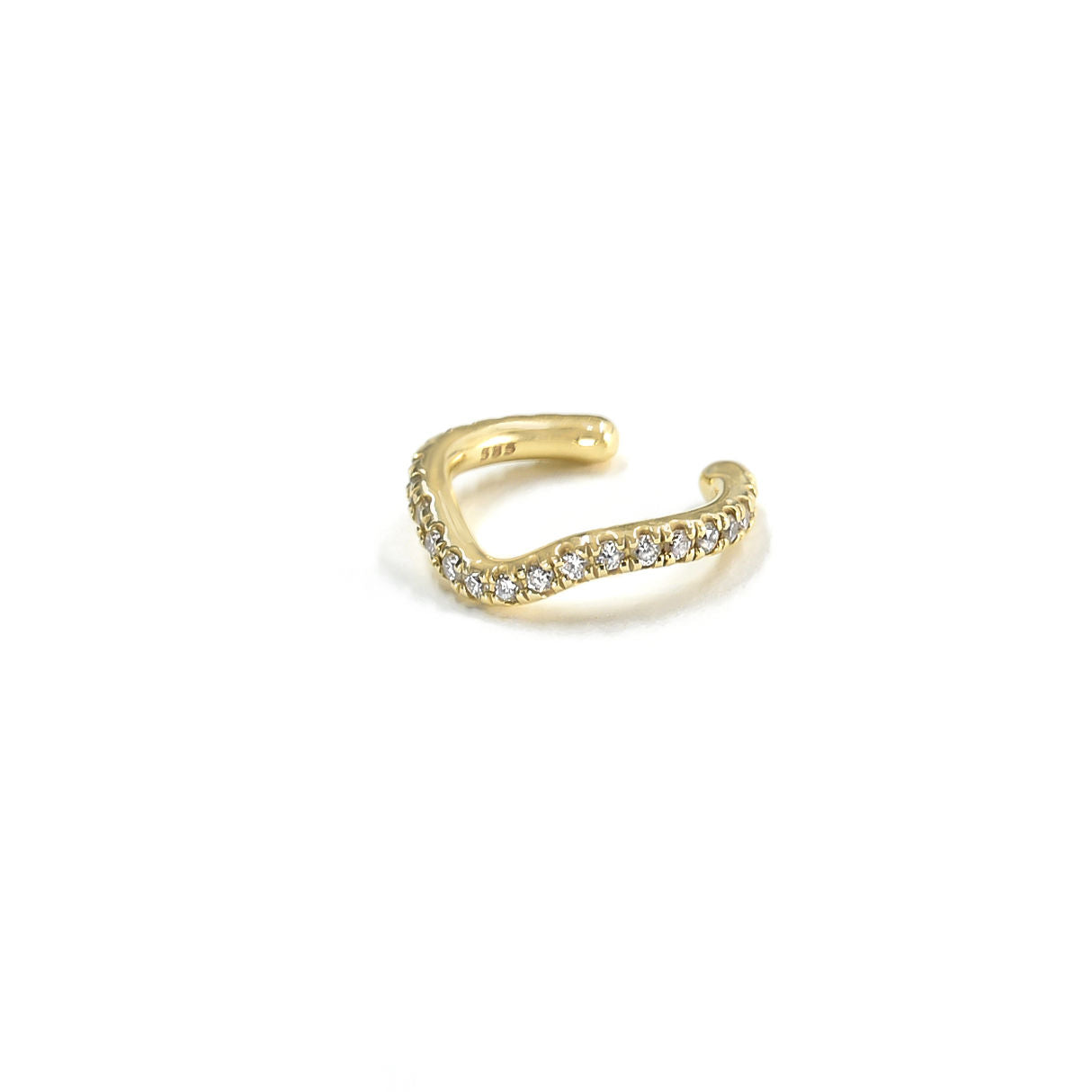 Wave 14K Gold Ear Cuff w. Diamonds