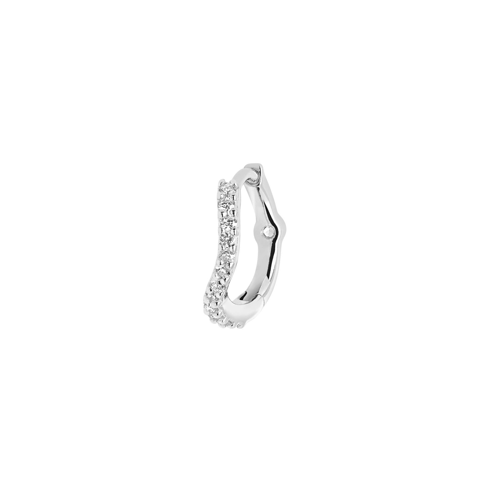 Wave 7 Huggie 14K Whitegold Earring w. Diamonds & Sapphire