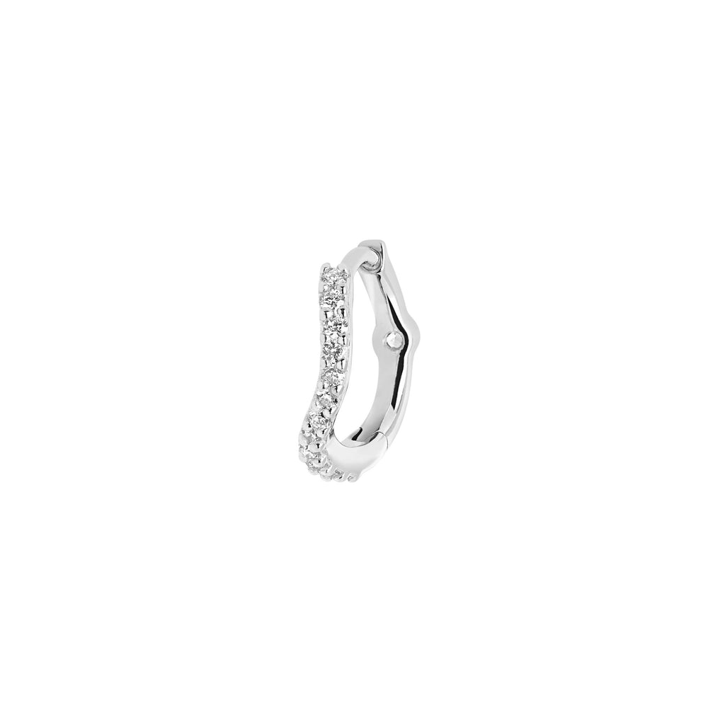 Wave 7 Huggie 14K Whitegold Earring w. Diamonds & Sapphire