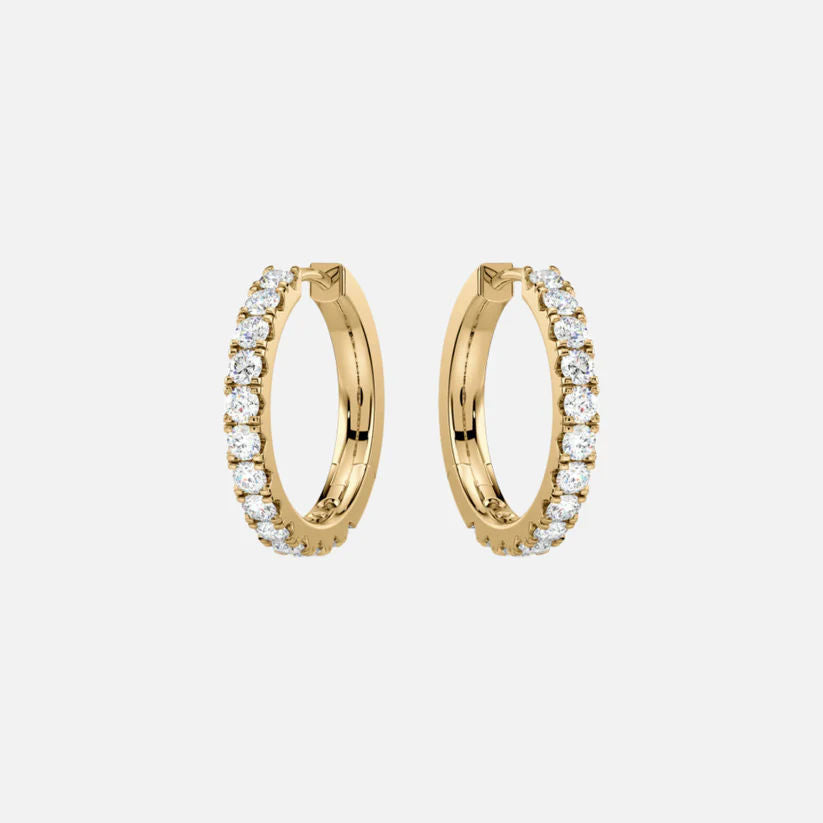 12mm 14k Gold or White Gold Hoops w. Diamonds
