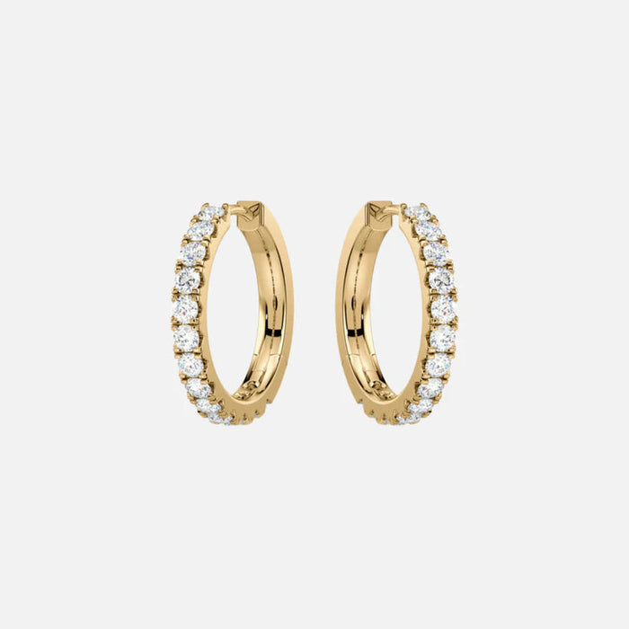 12mm 14k Gold or White Gold Hoops w. Diamonds
