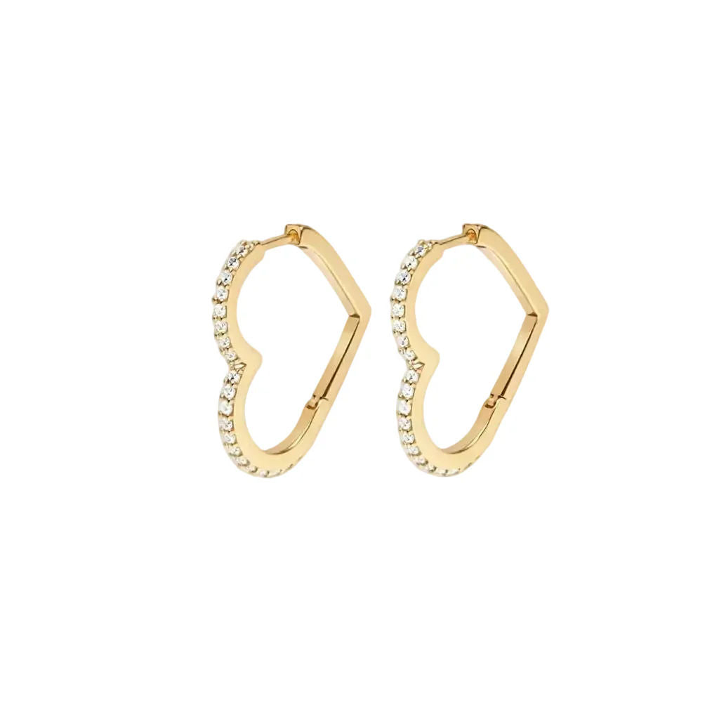 Heart 14K Gold Hoops w. Diamonds