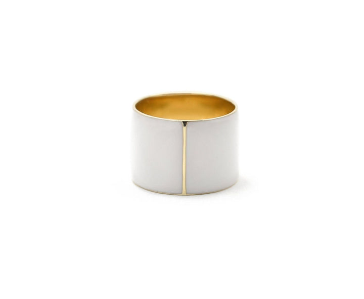 White Enamel Cigar Band 14K Gold Ring