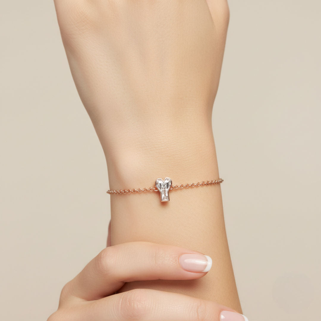 Alphabet Initial Y 18K Gold, Rosegold or Whitegold Bracelet w. Solitaire Lab-Grown Diamond