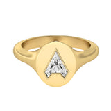 Alphabet 18K Gold Initial A Signet Ring w. Solitaire Lab-Grown Diamond