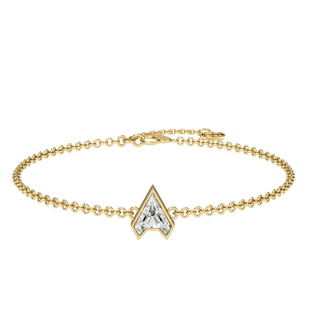Alphabet Initial A 18K Gold, Rosegold or Whitegold Bracelet w. Solitaire Lab-Grown Diamond