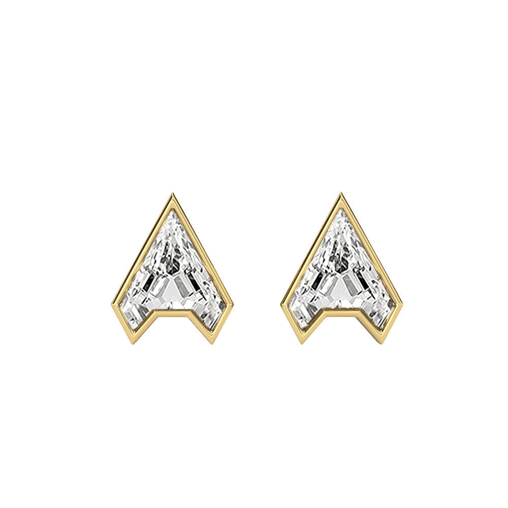 Alphabet Initial A 18K Gold, Whitegold or Rosegold Stud Earrings w. Solitaire Lab-Grown Diamond