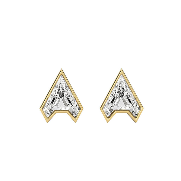 Alphabet Initial A 18K Gold, Whitegold or Rosegold Stud Earrings w. Solitaire Lab-Grown Diamond