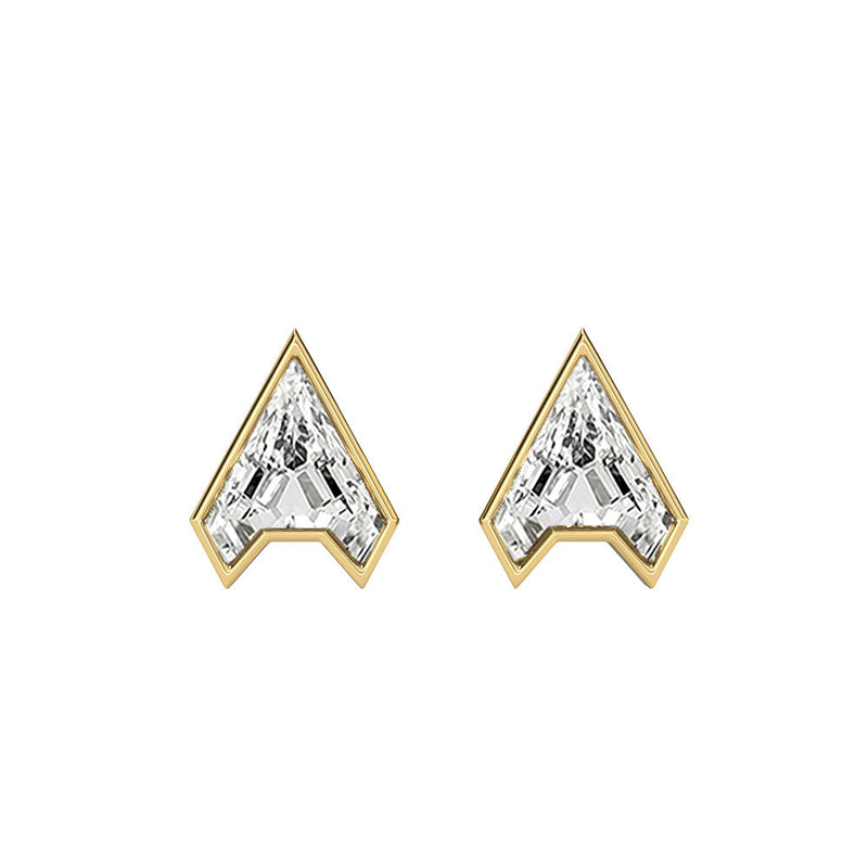 Alphabet Initial A 18K Gold, Whitegold or Rosegold Stud Earrings w. Solitaire Lab-Grown Diamond