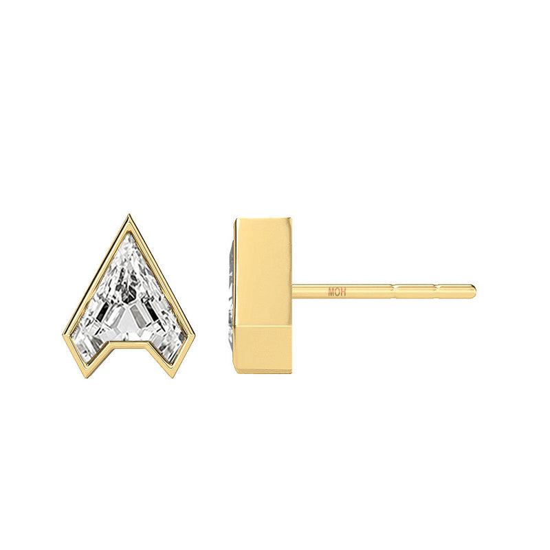 Alphabet Initial A 18K Gold, Whitegold or Rosegold Stud Earrings w. Solitaire Lab-Grown Diamond