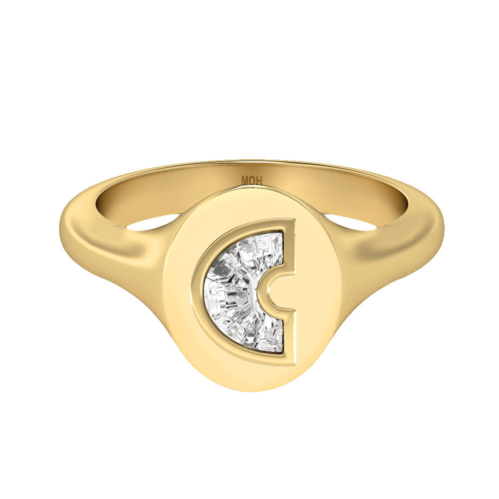 Alfabet 18K Guld initial C Signetring m. Solitaire Lab-Grown  Diamant