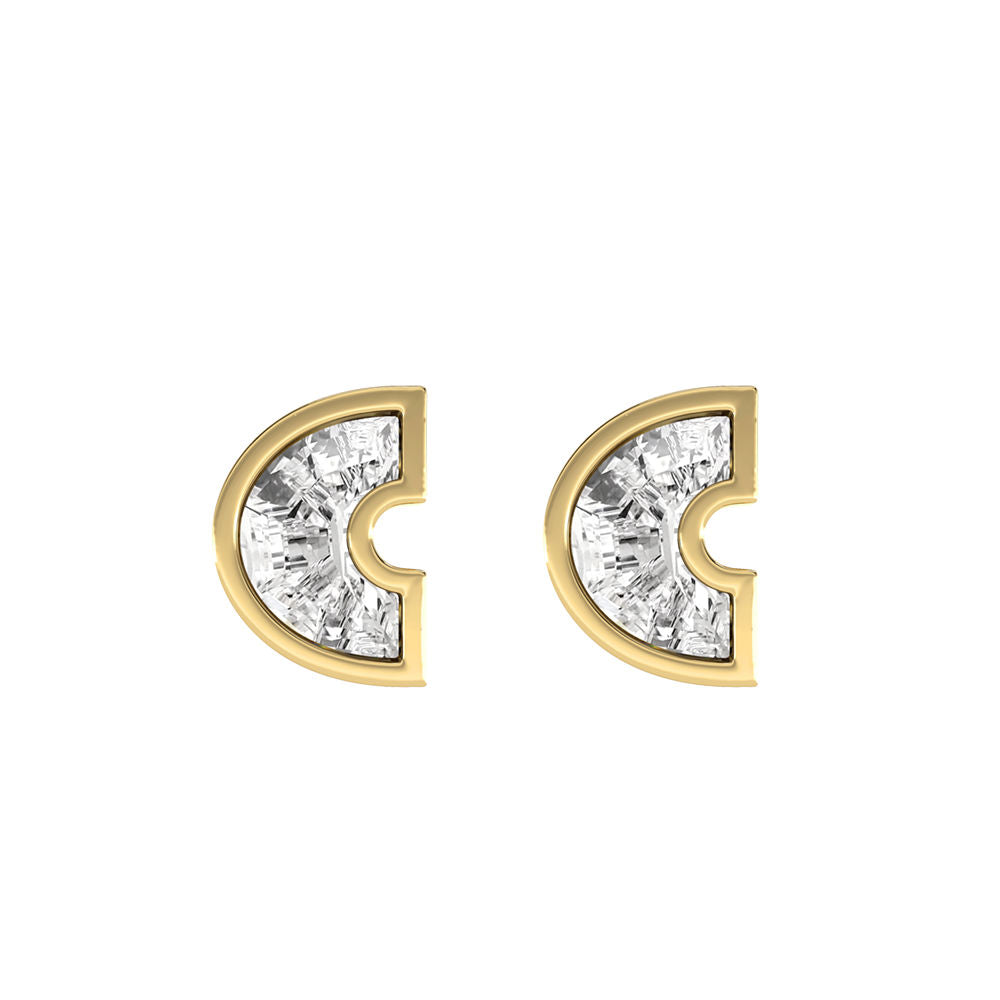 Alphabet Initial C 18K Gold, Whitegold or Rosegold Stud Earrings w. Solitaire Lab-Grown Diamond
