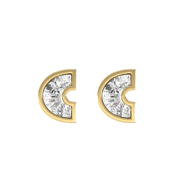 Alphabet Initial C 18K Gold, Whitegold or Rosegold Stud Earrings w. Solitaire Lab-Grown Diamond