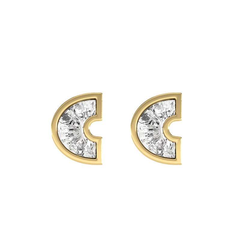 Alphabet Initial C 18K Gold, Whitegold or Rosegold Stud Earrings w. Solitaire Lab-Grown Diamond