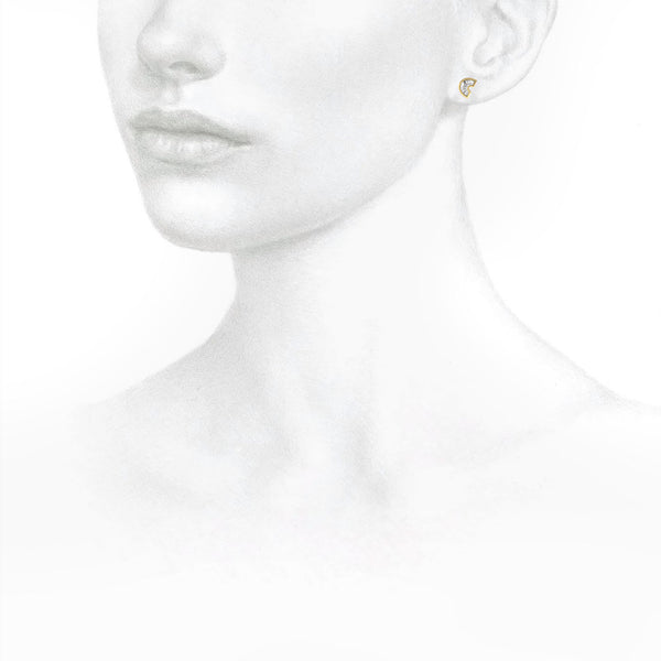 Alphabet Initial C 18K Gold, Whitegold or Rosegold Stud Earrings w. Solitaire Lab-Grown Diamond