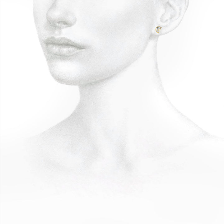 Alphabet Initial C 18K Gold, Whitegold or Rosegold Stud Earrings w. Solitaire Lab-Grown Diamond