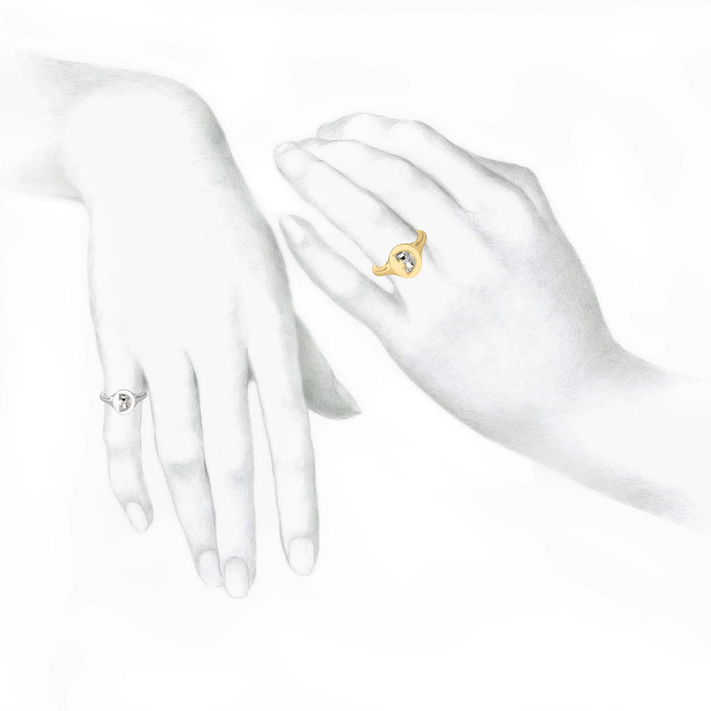 Alphabet 18K Whitegold Initial D Signet Ring w. Solitaire Lab-Grown Diamond