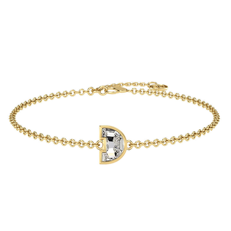 Alfabet Bogstav D 18K Guld, Rosaguld eller Hvidguld Armbånd m. Solitaire Lab-Grown Diamant