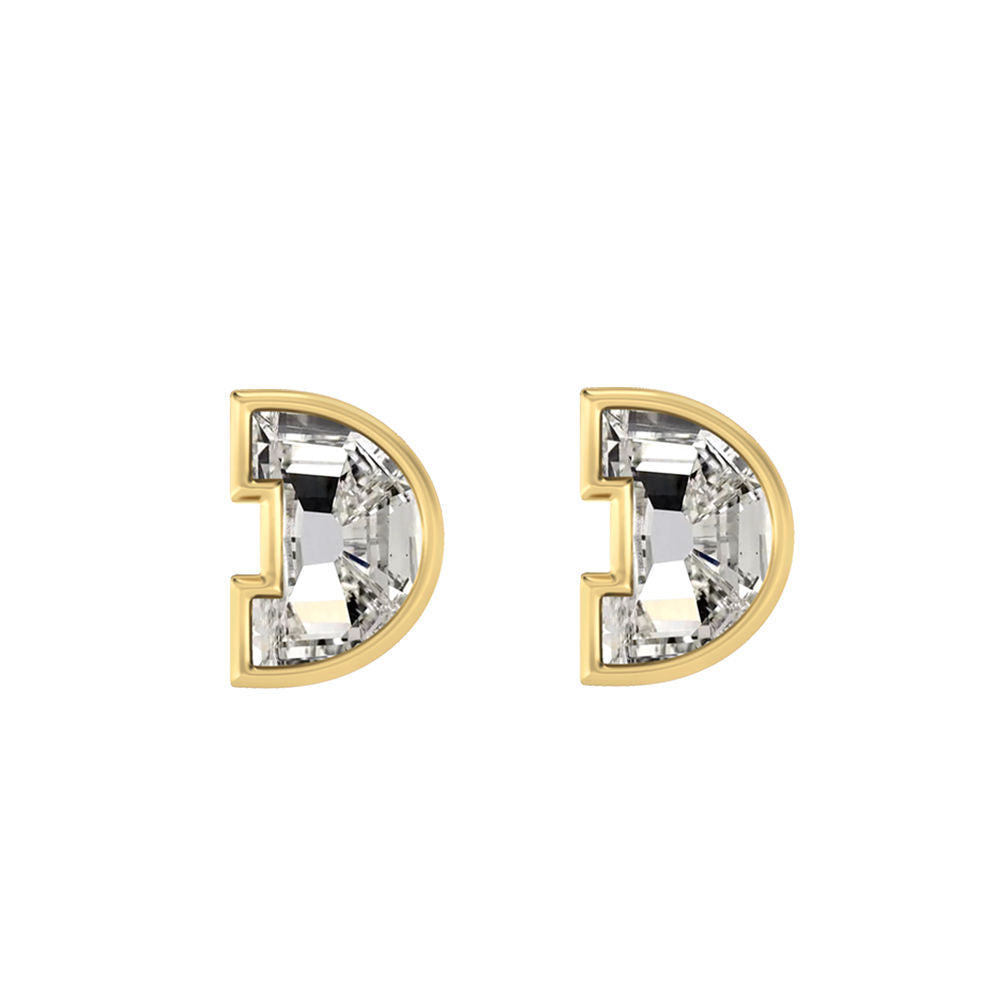 Alphabet Initial D 18K Gold, Whitegold or Rosegold Stud Earrings w. Solitaire Lab-Grown Diamond
