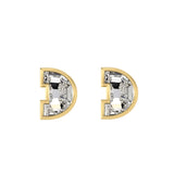 Alphabet Initial D 18K Gold, Whitegold or Rosegold Stud Earrings w. Solitaire Lab-Grown Diamond