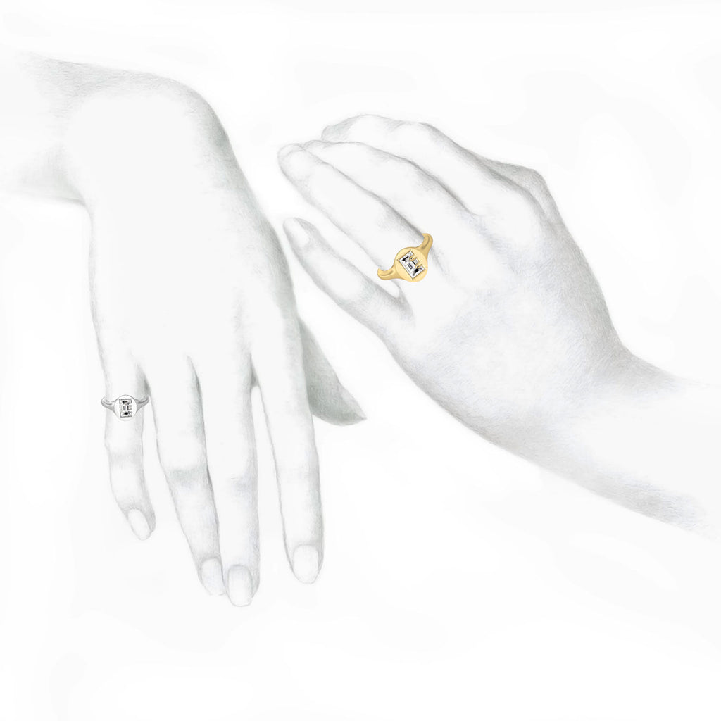Alphabet 18K Gold Initial E Signet Ring w. Solitaire Lab-Grown Diamond