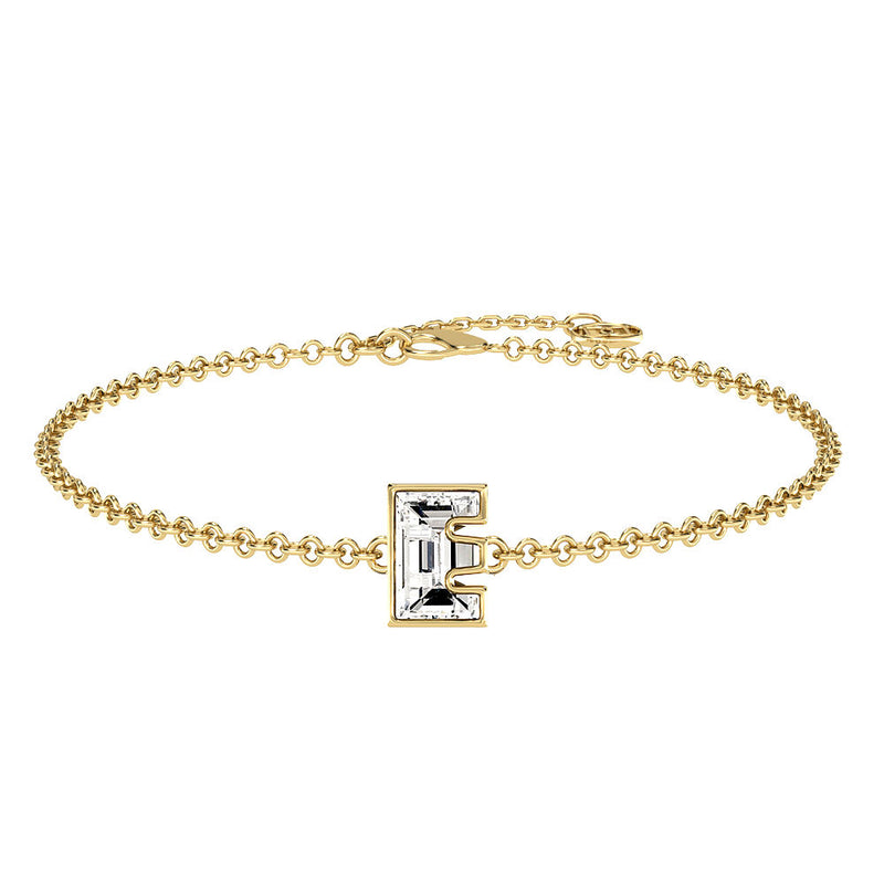 Alphabet Initial E 18K Gold, Rosegold or Whitegold Bracelet w. Solitaire Lab-Grown Diamond