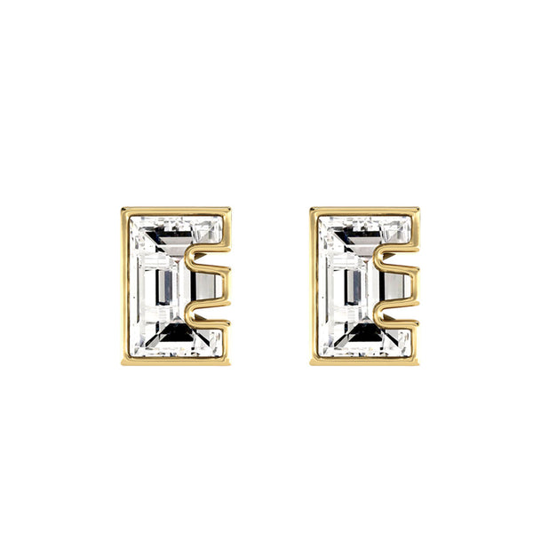 Alfabet Bogstav E 18K Guld, Hvidguld eller Rosaguld Ørestikker m. Solitaire Lab-Grown Diamant