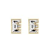 Alphabet Initial E 18K Gold, Whitegold or Rosegold Stud Earrings w. Solitaire Lab-Grown Diamond