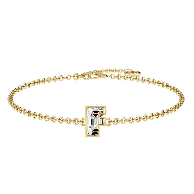 Alphabet Initial F 18K Gold, Rosegold or Whitegold Bracelet w. Solitaire Lab-Grown Diamond